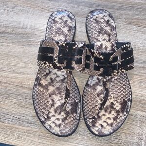 Tory Burch Black and Brown Snake Print Sandals size 10m
